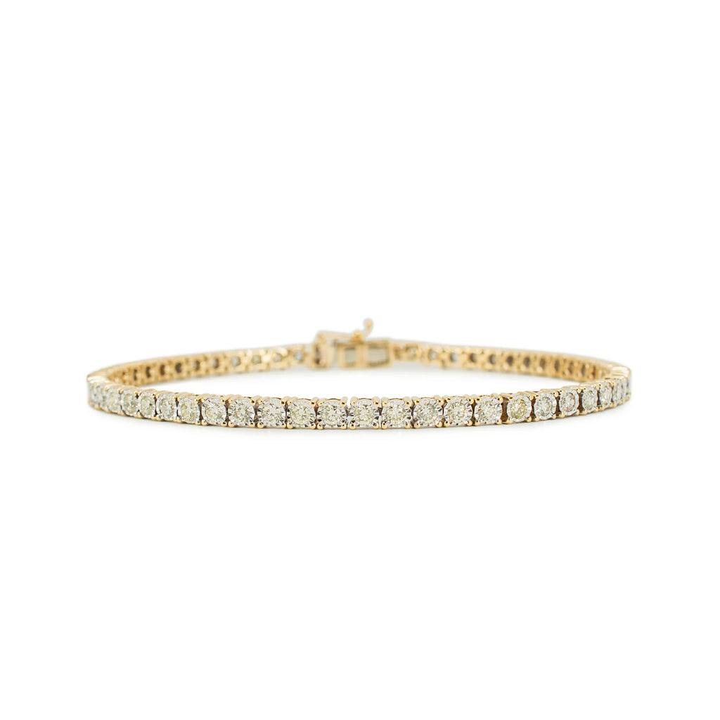MEN’S 10K YELLOW GOLD 3.54CT ILLUSION SETTING DIAMOND TENNIS BRACELET